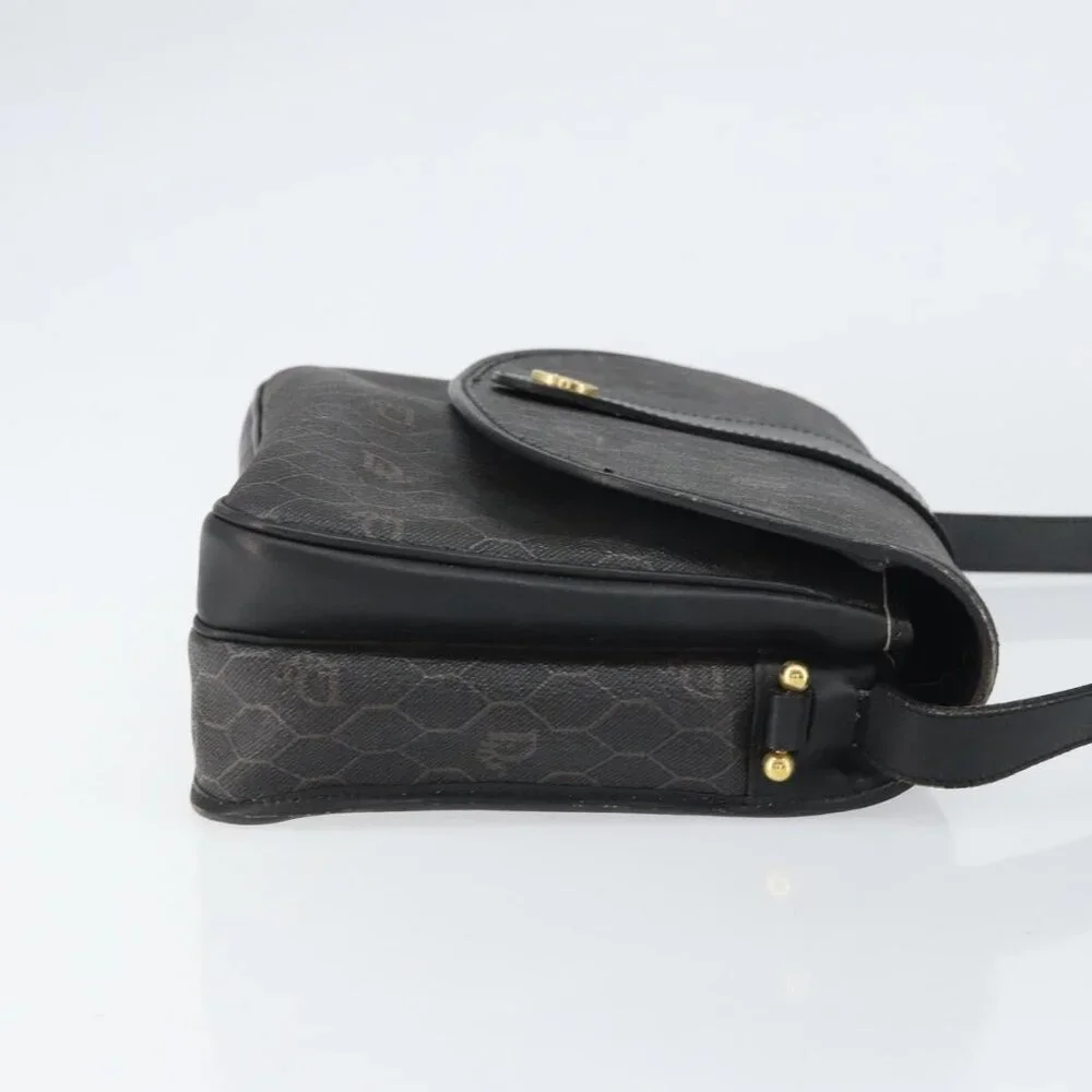 Authentic Christian Dior Honeycomb Canvas Shoulder Bag PVC Black Gold - Picture 10 of 16